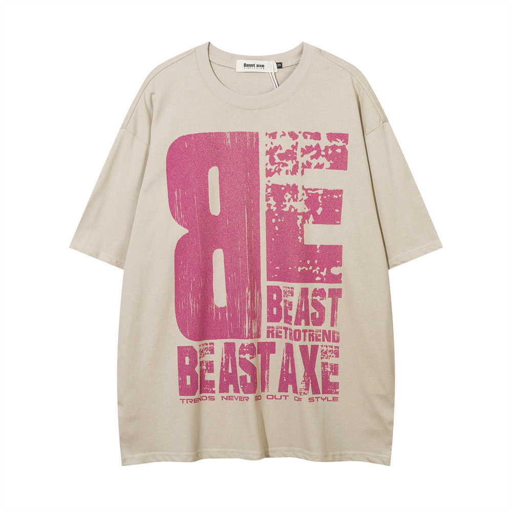 Large-Area Printed Letter Short Sleeve